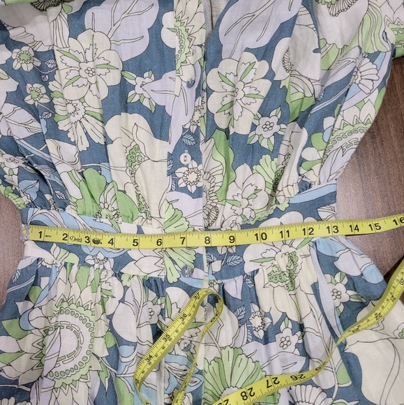Guess 100% Linen All Over Floral Long Puffed Sleeves Shorts Romper Size S Summer - Picture 5 of 12